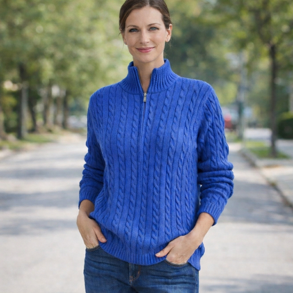 L.L. Bean Vintage Classic Blue Knit Eclectic Grandpa Style Sweater Cardigan 1X